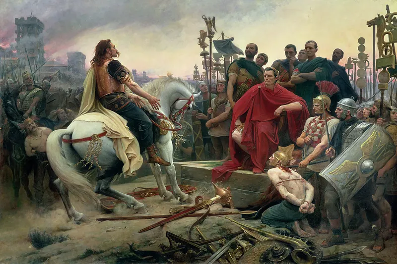 Vercingetorix throws down his arms at the feet of Julius Caesar — Lionel Royer, 1899