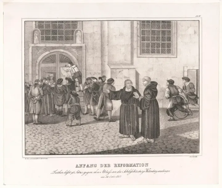 Luther posting the 95 Theses at the Castle Church in Wittenberg, 1517