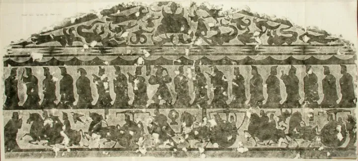 Han dynasty stone rubbing depicting Confucius meeting Laozi — Shandong Province