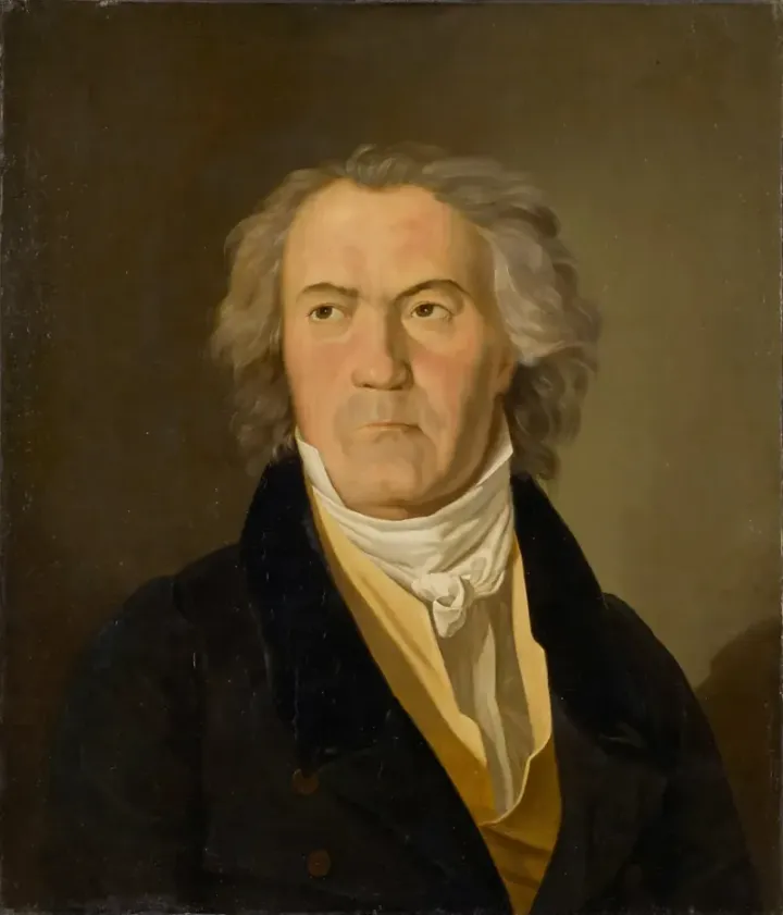 Portrait of Ludwig van Beethoven by Ferdinand Georg Waldmüller, 1823 — painted the year before the Ninth Symphony premiere