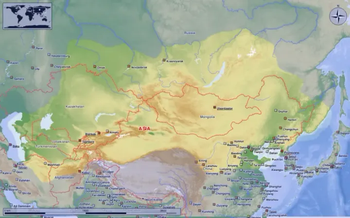 Map of the Mongol Empire at the death of Genghis Khan, 1227