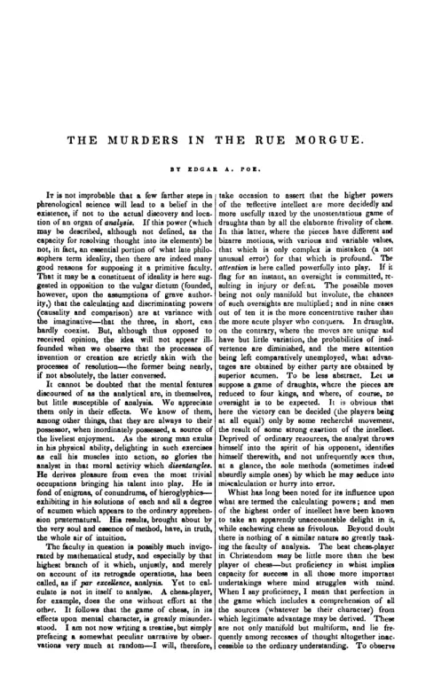 First printing of The Murders in the Rue Morgue in Graham's Magazine, 1841