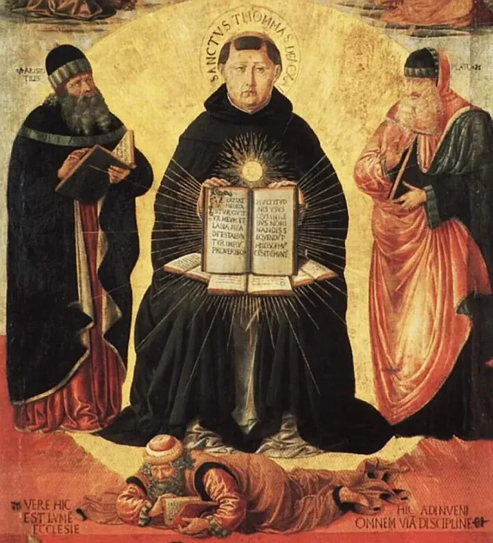 Benozzo Gozzoli's 'Triumph of Saint Thomas Aquinas' (before 1497) — Averroes depicted alongside Aquinas, demonstrating his central role in medieval European intellectual discourse