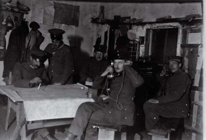 Franz Rosenzweig with soldiers during World War I, 1917