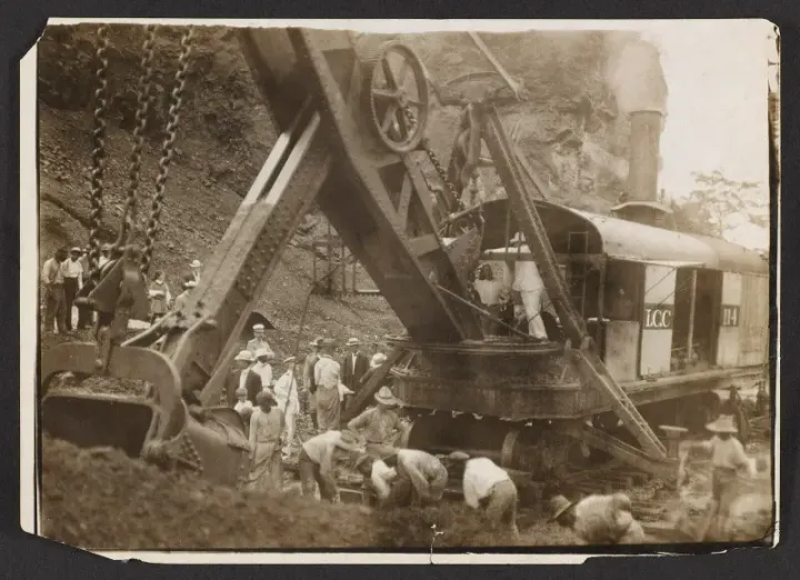 Theodore Roosevelt on a steam shovel at the Panama Canal, 1906