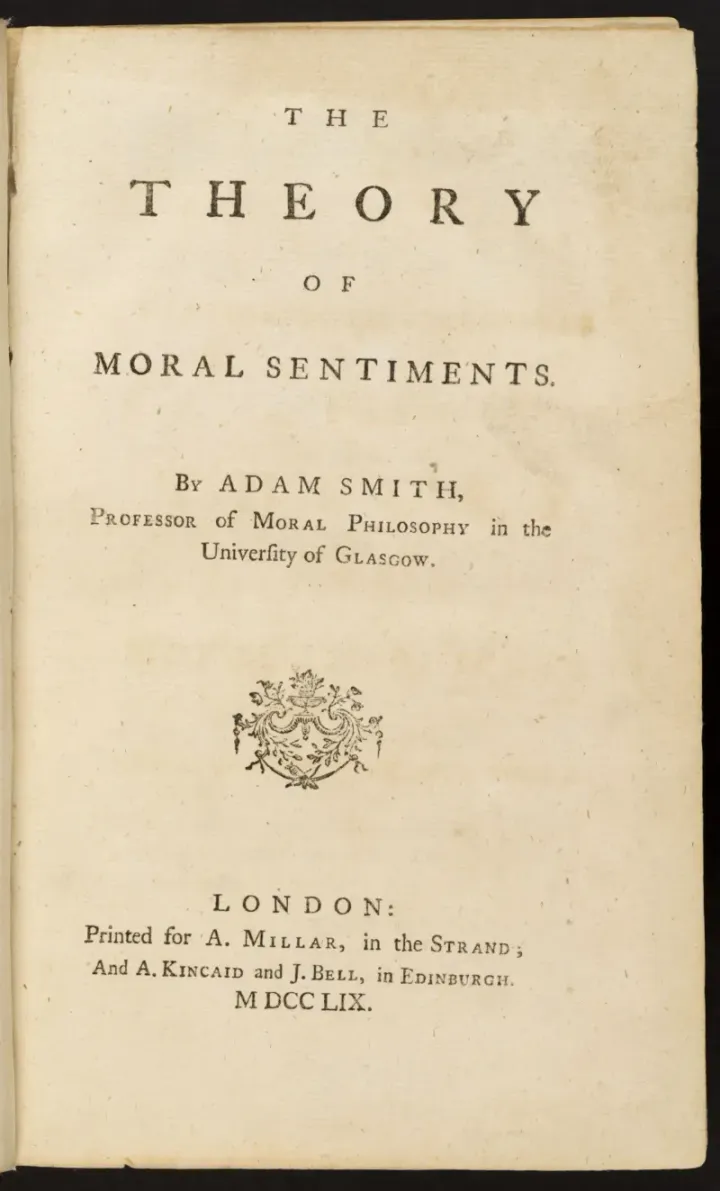 Title page of the first edition of The Theory of Moral Sentiments by Adam Smith, 1759