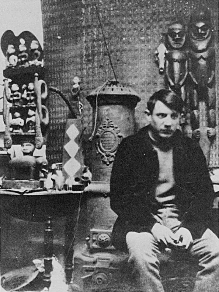 Pablo Picasso in his Montmartre studio, 1908