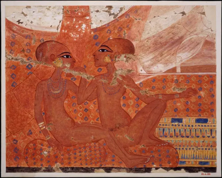 Two Amarna princesses — wall painting fragment, c. 1345 BC, Metropolitan Museum of Art