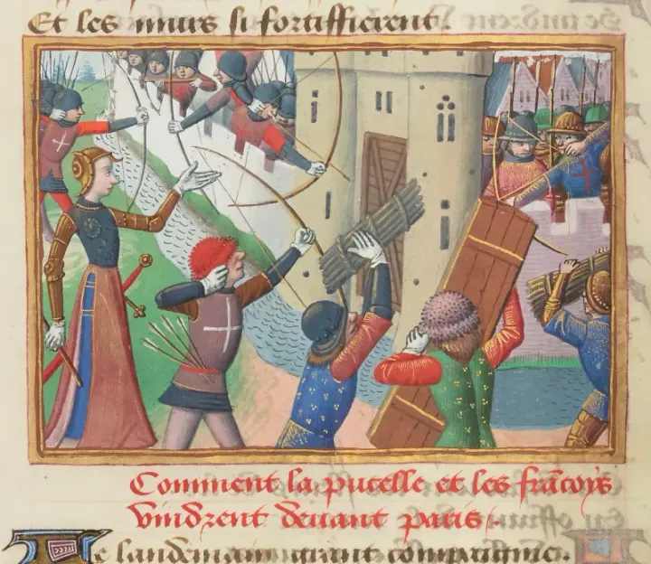 Joan of Arc — manuscript illumination from the Vigiles du roi Charles VII, 15th century