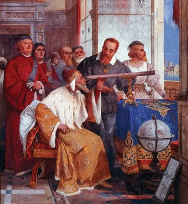 Galileo demonstrating his telescope to the Doge of Venice — Giuseppe Bertini, 1858