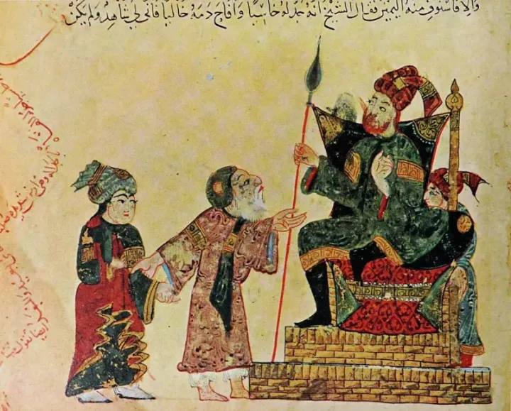 A city scene in medieval Abbasid Iraq — illustration from the Maqamat al-Hariri, Baghdad, 1237 CE