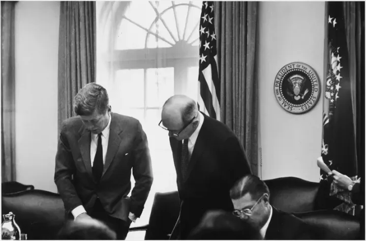 President Kennedy meets with the Executive Committee of the National Security Council during the Cuban Missile Crisis