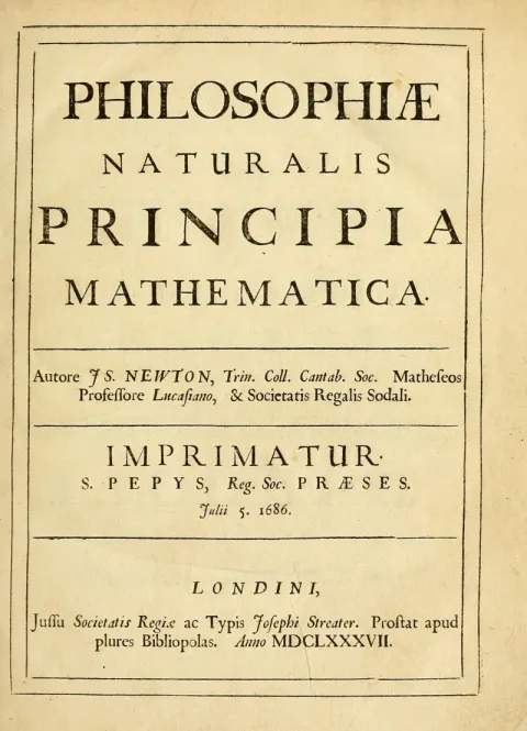 Title page of the first edition of Principia Mathematica, 1687