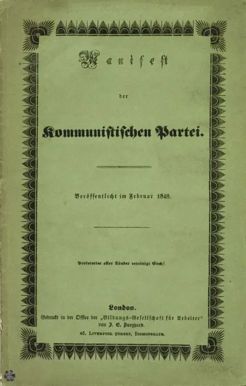Title page of the first edition of the Communist Manifesto, published in London, 1848