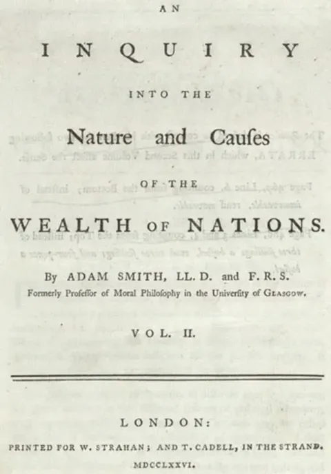 Title page of the first edition of An Inquiry into the Nature and Causes of the Wealth of Nations, 1776