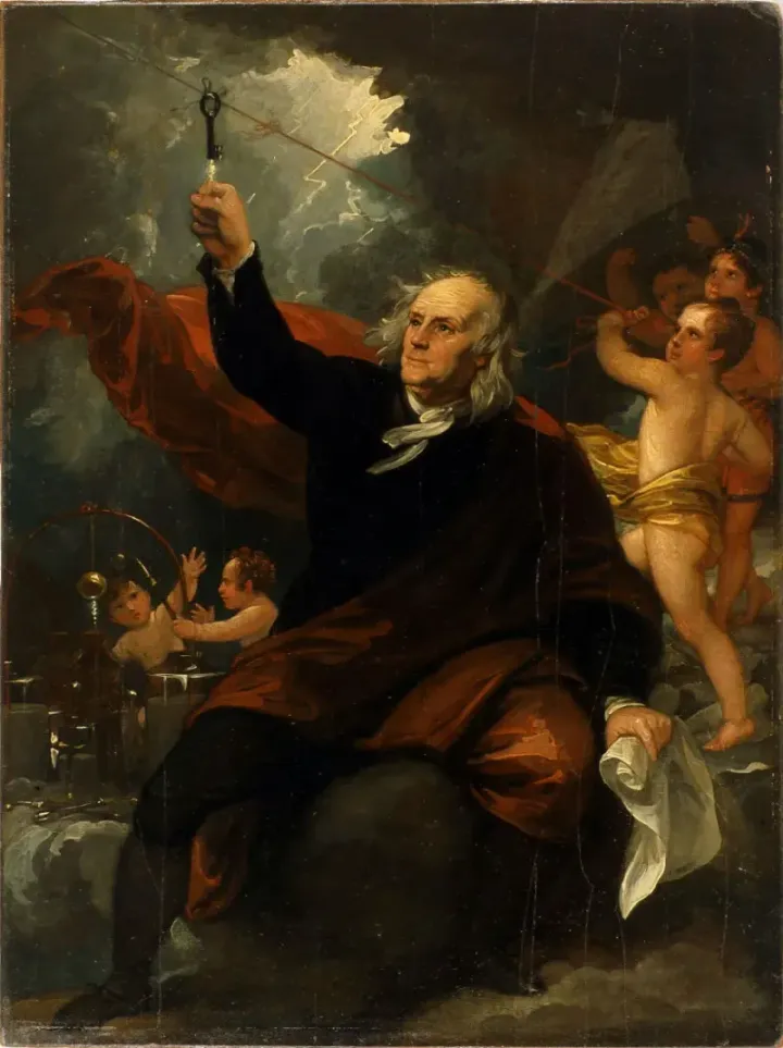 Benjamin West’s painting of Benjamin Franklin drawing electricity from the sky with his kite experiment