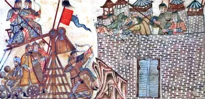 Mongol siege — illustration from Jami al-Tawarikh (Rashid al-Din, c. 1310), University of Edinburgh