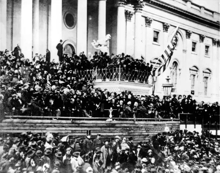 Abraham Lincoln delivering his Second Inaugural Address, March 4, 1865