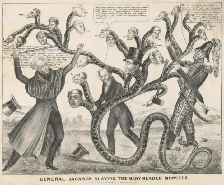 General Jackson Slaying the Many-Headed Monster — political cartoon, 1836