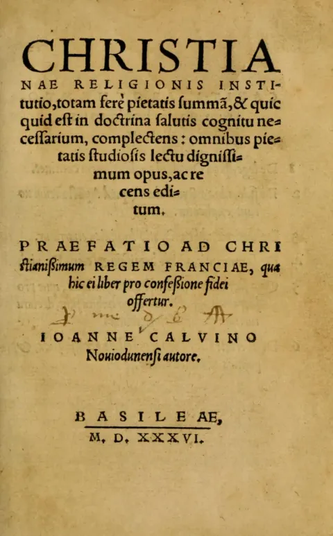 Title page of the first edition of Christianae Religionis Institutio, Basel, 1536