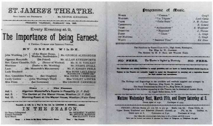 Playbill for The Importance of Being Earnest, St James's Theatre, 1895