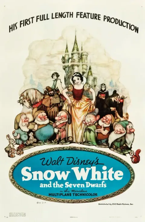 Snow White and the Seven Dwarfs (1937) theatrical release poster — the first full-length cel-animated feature film