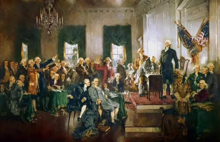 Scene at the signing of the Constitution of the United States in 1787