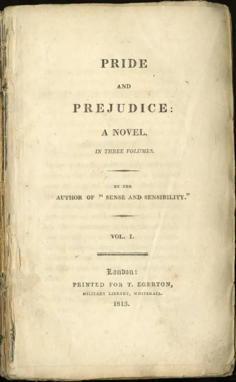 Title page of the first edition of Pride and Prejudice, 1813 — published anonymously