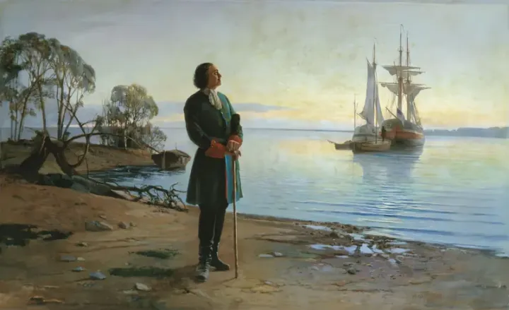 Peter the Great founding St. Petersburg — Nikolai Dobrovolsky, 1880