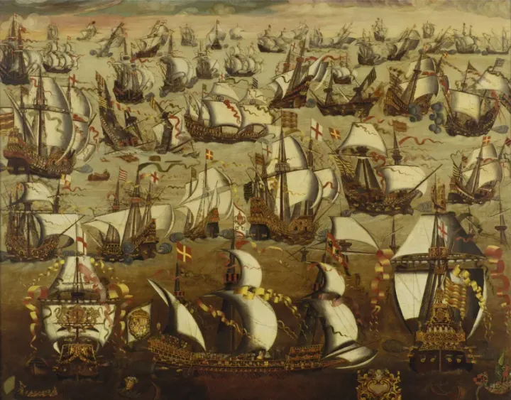 English ships engaging the Spanish Armada, August 1588