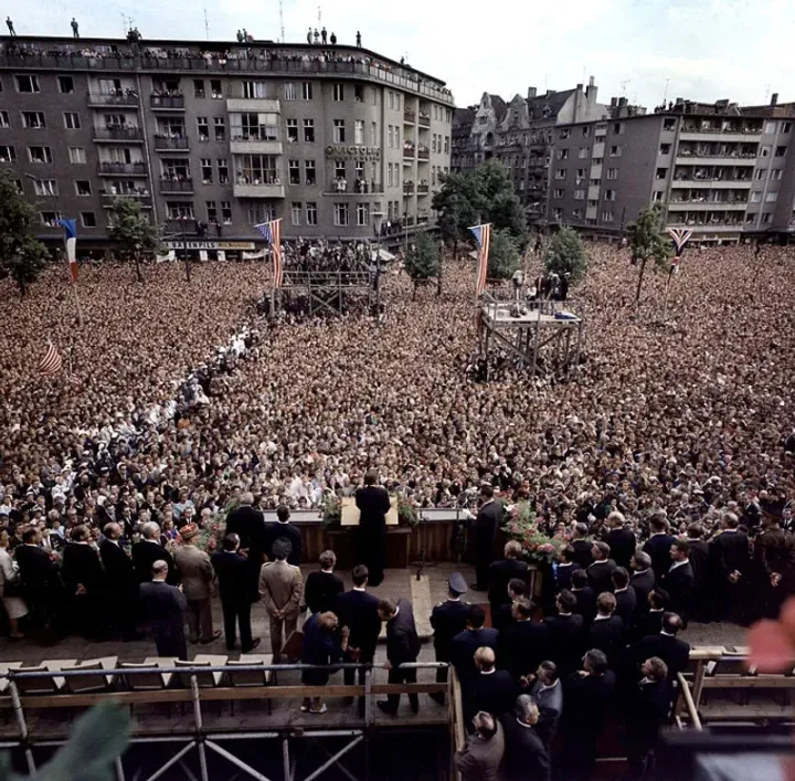 President Kennedy delivering his 'Ich bin ein Berliner' speech in West Berlin, June 26, 1963